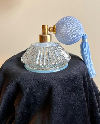 DeVilbiss Art Deco Blue Beaded Enamel Glass Perfume Bottle New Bulb
