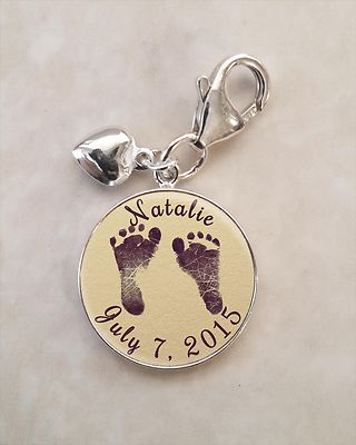Sterling Silver Charm Custom Baby's Feet Footprint Your Baby's Name Birthday