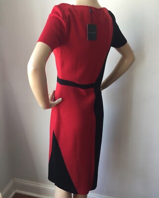 Pre-owned St John Knit Dress Size 4 Black Caviar, Burnt Red Milano Knit Wool Rayon
