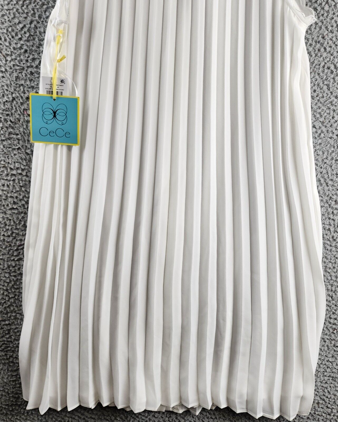 CeCe Pleated Scallop-Trim Button-Up Dress Women's S New Ivory Button Closure~ - Picture 13 of 13