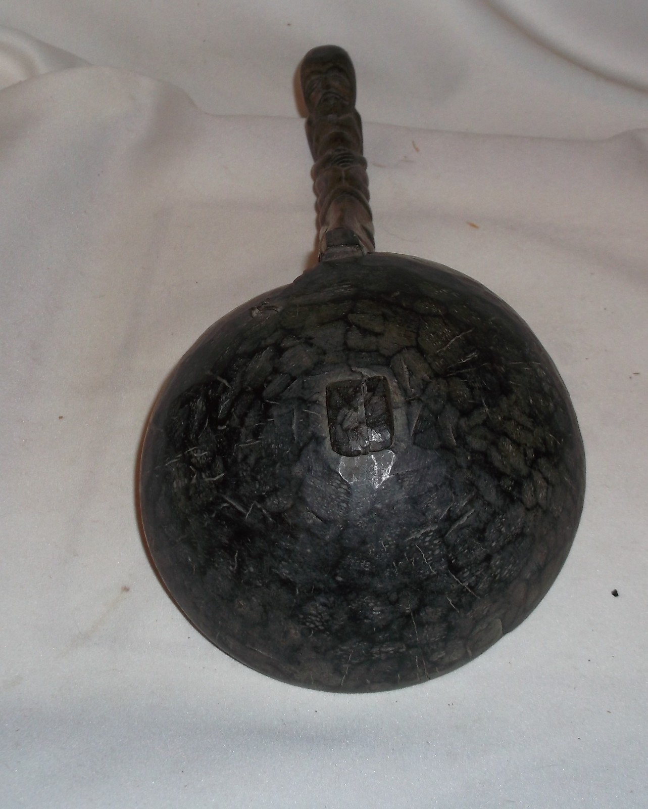 ANTIQUE FOLK ART EFFIGY CARVED WOOD PRIMITIVE SPOON AND STAND