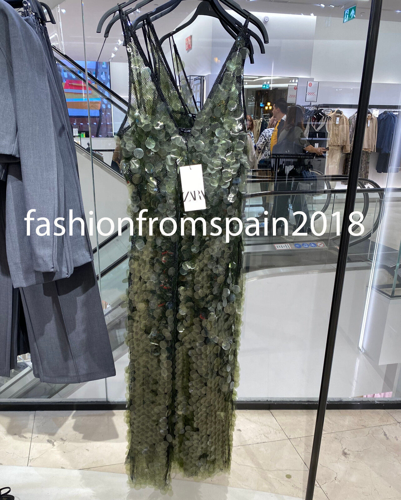 ZARA NEW WOMAN SEMI-SHEER SEQUINNED MIDI DRESS MOSS GREEN XS ZARA NEW WOMAN SEMI-SHEER SEQUINNED MIDI DRESS MOSS GREEN XS