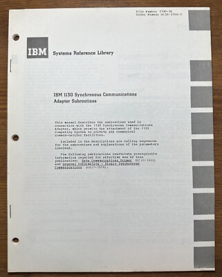 IBM Systems Reference Library 1130 Synchronous Communication Adapter Subroutine