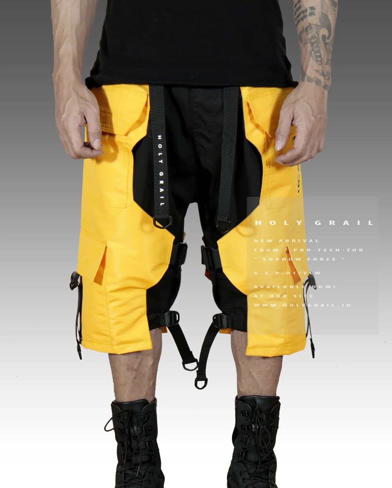 Men's Yellow Streetwear Techwear Heavy Cargo Short Pants Men's Yellow Streetwear Techwear Heavy Cargo Short Pants