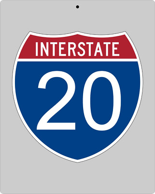 I-20 metal Interstate highway sign - Atlanta to Birmingham to Ft Worth to Dallas
