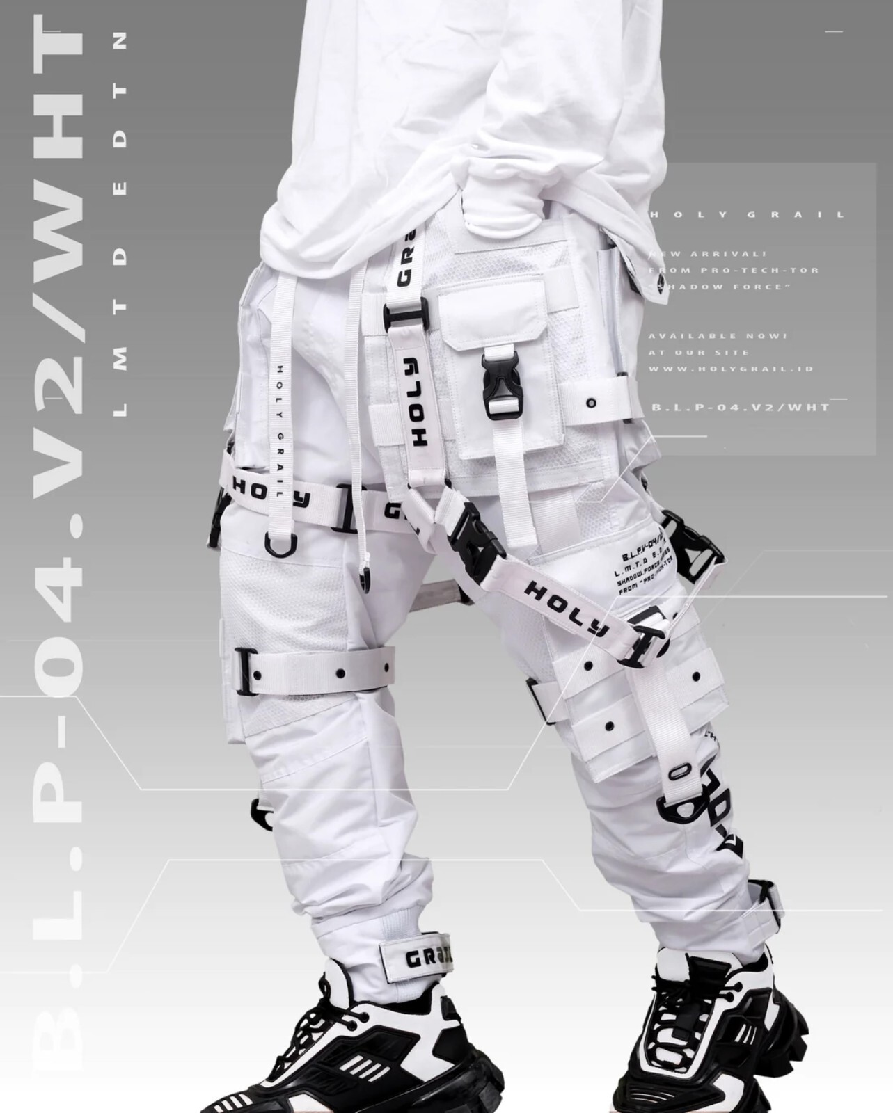 Men's White Streetwear Techwear Heavy Cargo Trouser Pants Men's White Streetwear Techwear Heavy Cargo Trouser Pants
