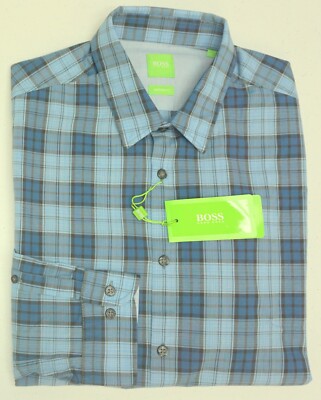 Hugo Boss Modern Fit Blue Plaid Shirt Mens C-Briar 50320140 Long Sleeve $125