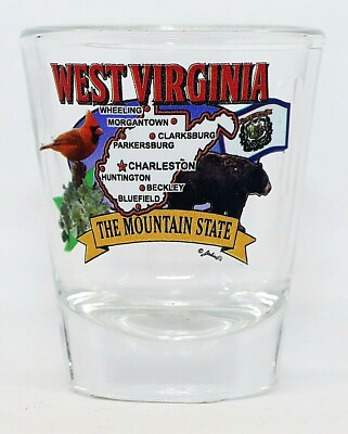 WEST VIRGINIA STATE ELEMENTS MAP SHOT GLASS SHOTGLASS