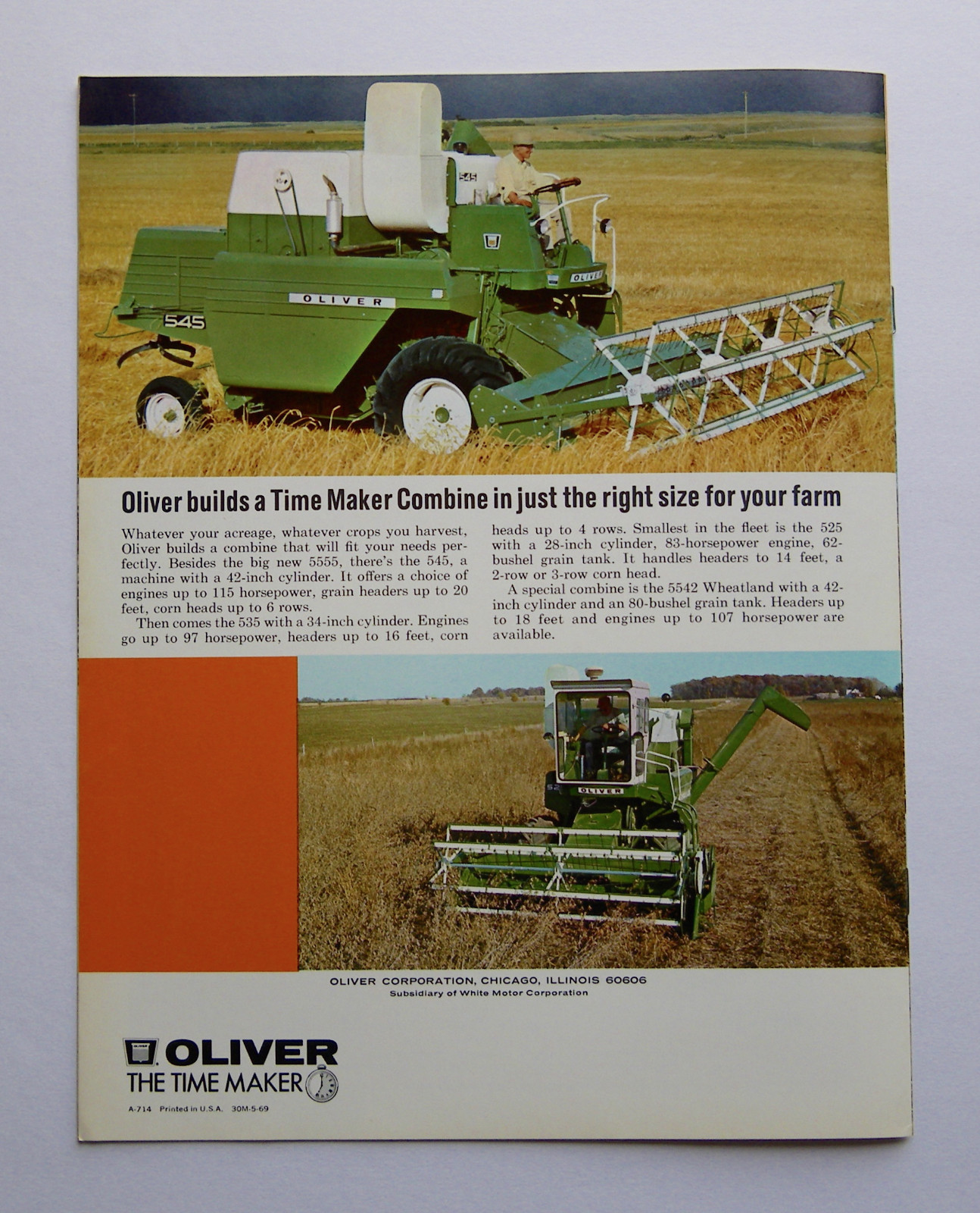 1969 Oliver 5555 Self-Propelled Combine Brochure