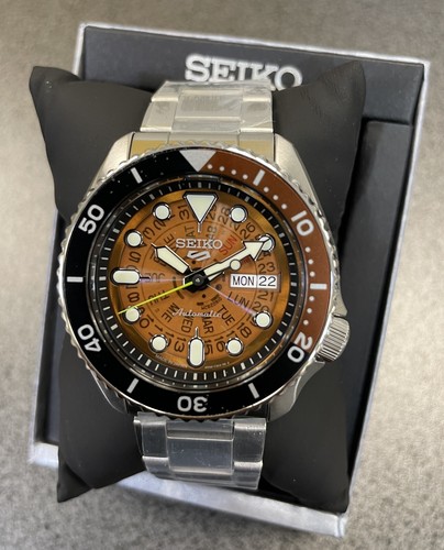 Pre-owned Seiko 5 Automatic Brown Transparent Dial Steel Bracelet Men's Watch Srpj47 Japan