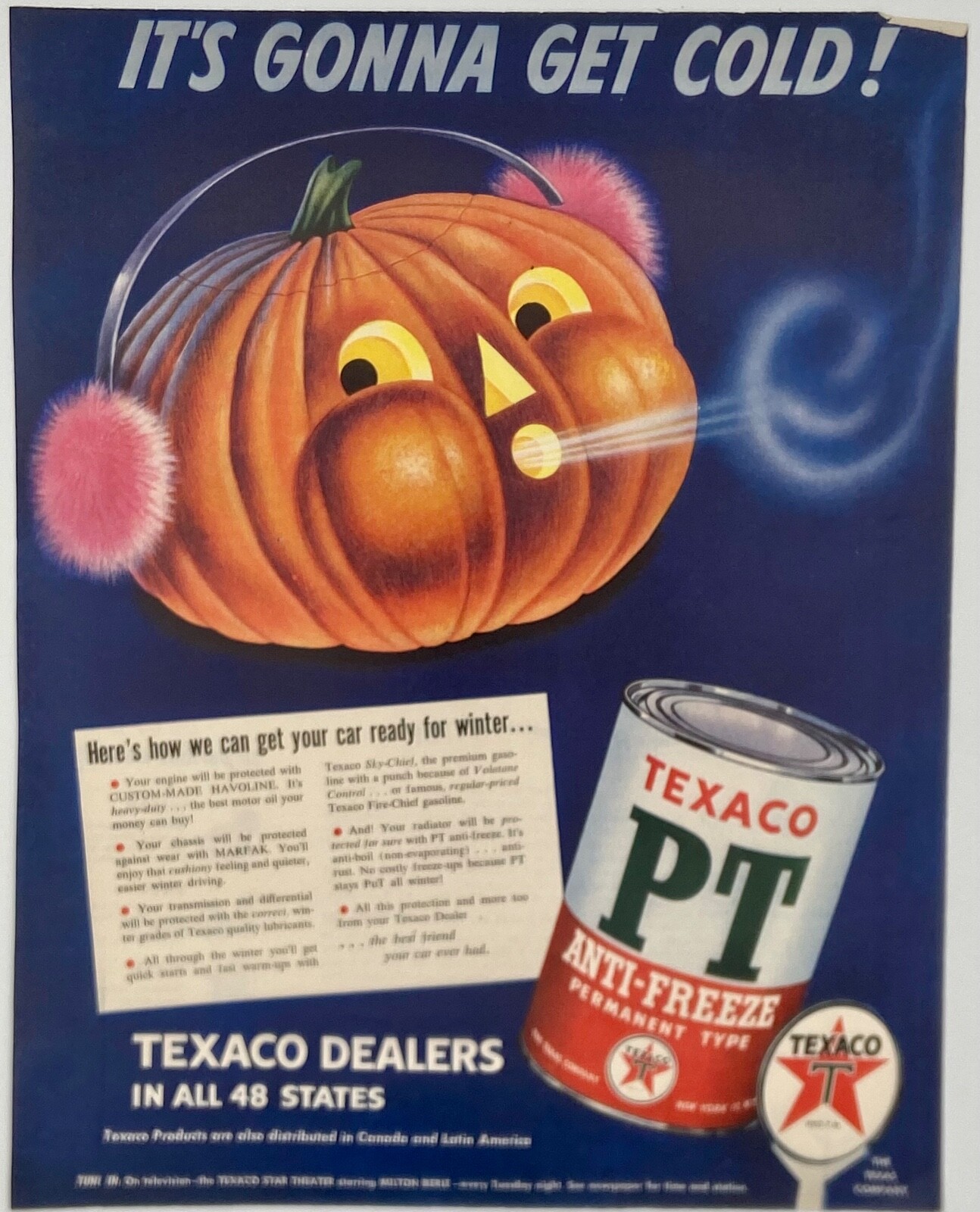 Original 1951 Texaco Ad: Jack-O-Lantern Pumpkin Anti-Freeze | eBay