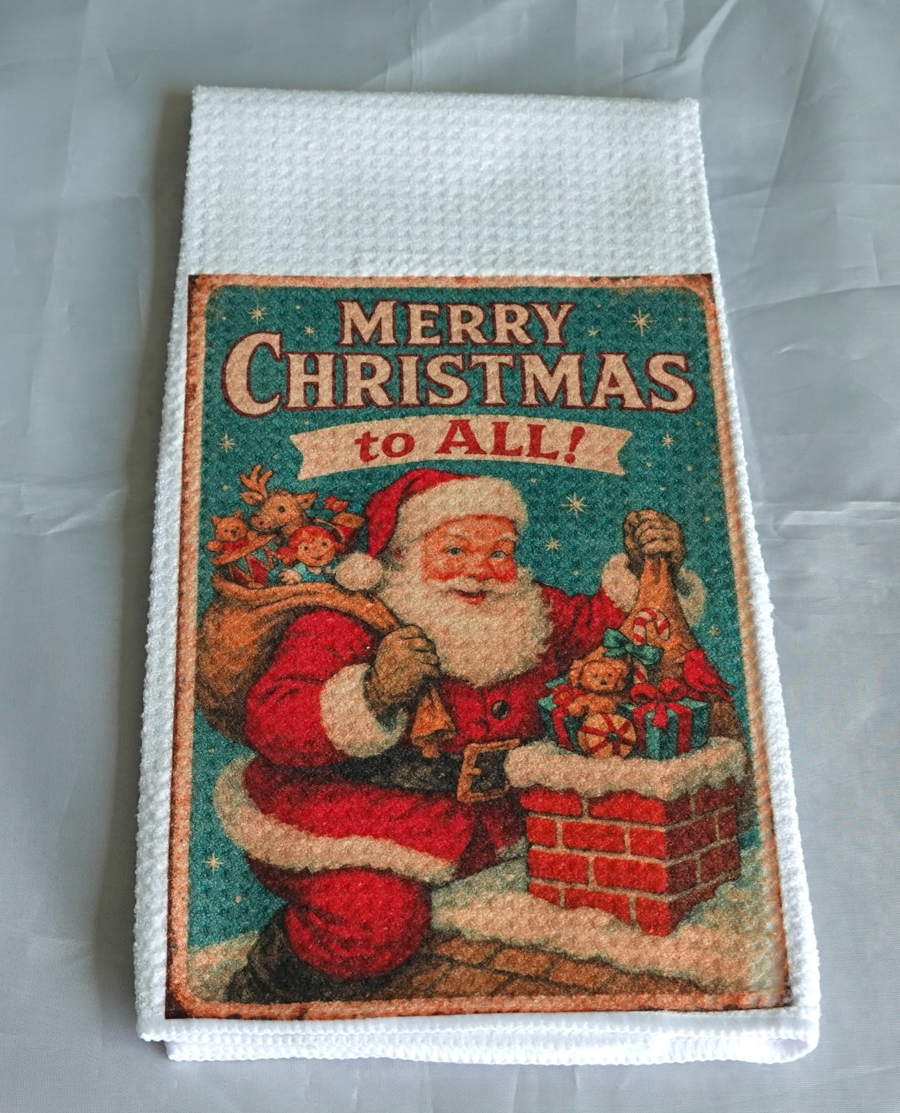 Vintage Santa's Watching Kitchen Towel - Waffle Weave Holiday Decor 16