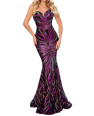 Pre-owned Scarlett Portia& Long Strapless Mermaid Prom Dress In Black/hot Pink/gold - Size