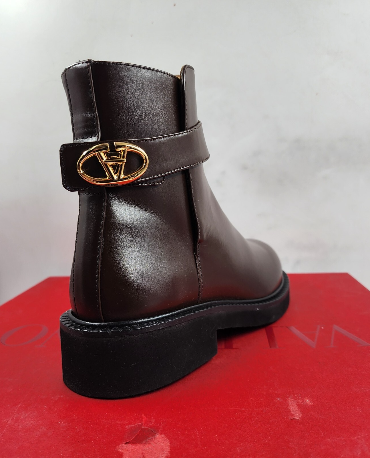 Valentino Garavani VLogo Locker 40MM Ankle Boots Women's 36/6 US Dark Brown - Picture 13 of 17