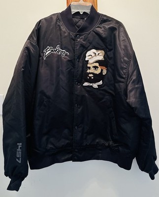 Bakery HNY Satin Chef Bomber Jacket Chenille Chef Logo 1457 Quilted Black Sz 3XL