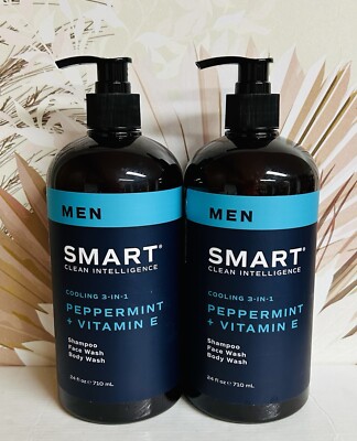 2-Pack Smart ~ Peppermint & Vitamin E 3-in-1 Cooling Wash For Men 24 fl oz Each
