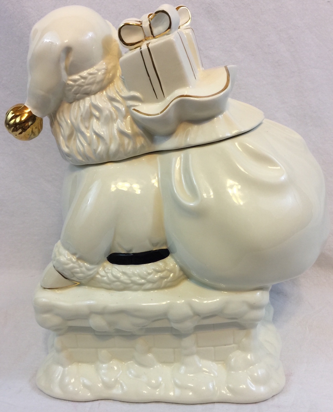 Santa Cookie Jar Holly Holiday Home For The Holidays Porcelain Christmas Decor