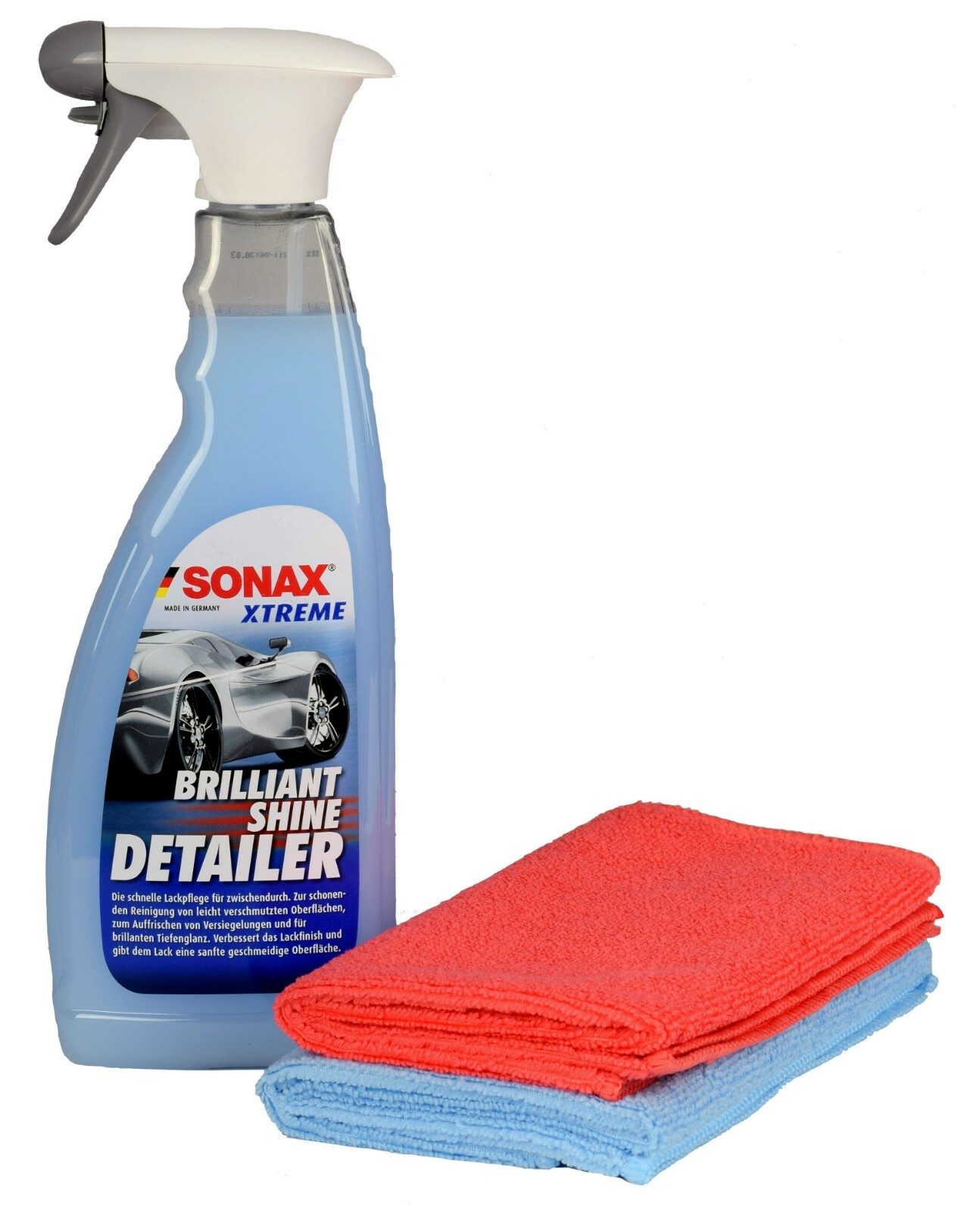 SONAX XTREME BrilliantShine Detailer Lackpflege Reiniger 750ml 2x Mikrofasertuch