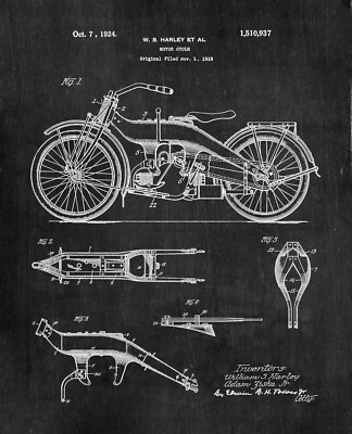 4 Harley Davidson Patent Art Prints 8"x10" Wall Decor - Great Gifts for Bikers