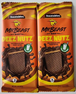 NEW MR BEAST FEASTABLES DEEZ NUTS CHOCOLATE BARS TWO PACK