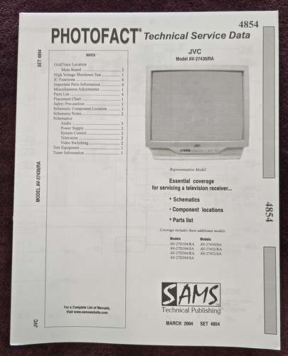Sams Photofact 4854 Service Manual for JVC AV-27430/RA, AV
