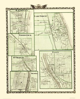 Lake Forest Elgin Geneva Illinois - Warner 1870 - 23.00 x 28.42