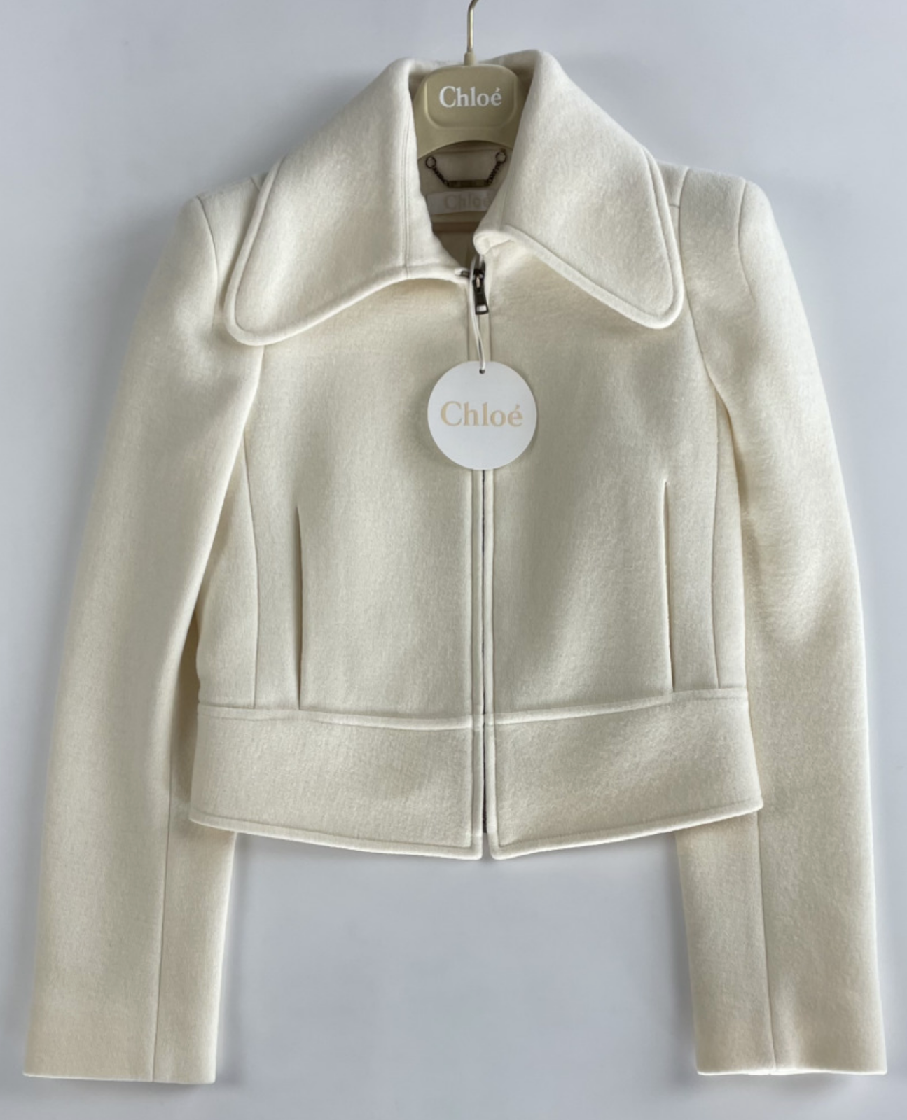 Pre-owned Chloé Women's Iconic Washed Wool Crop Jacket Blazer Short Jacket 36 In Beige