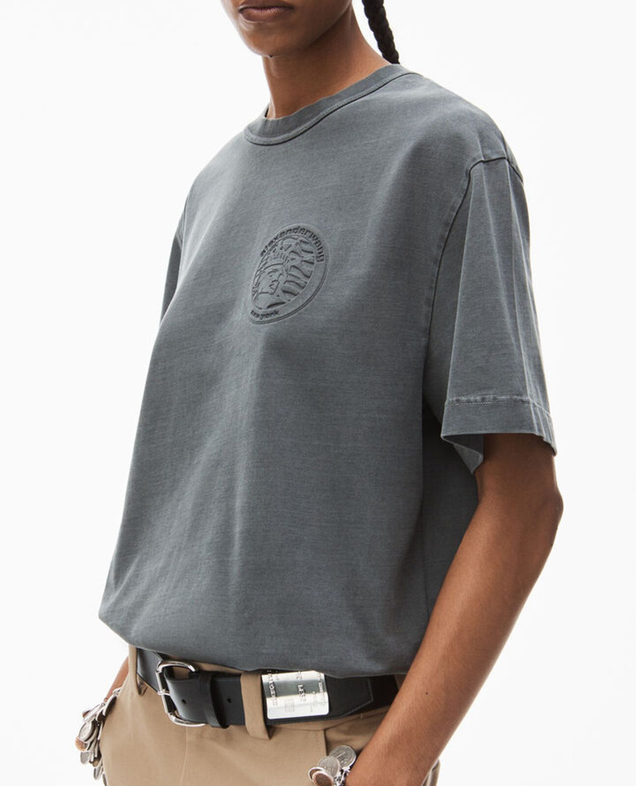 ALEXANDER WANG ACID GREY JERSEY COTTON LIBERTY EMBOSSED BOXY