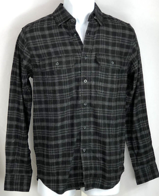 NWT George flannel shirt XS Blk Gray Plaid Checkered Button Up LongSleeve Collar