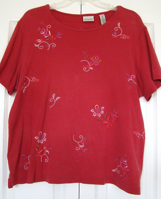 SOFT DUSKY PINK EMBROIDERED KNIT TOP by CLASSIC ELEMENTS, S/S, SZ XL (18)