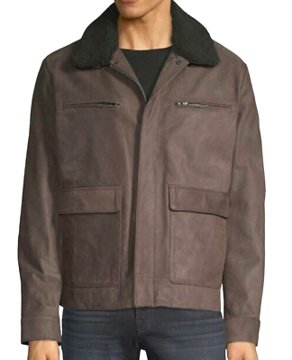 NEW MICHAEL KORS FAUX FUR COLLAR DARK BROWN LEATHER JACKET COAT SIZE XXL