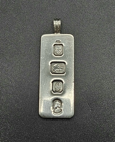 1977年 英国 純銀製 ジュビリーインゴットペンダント＆純銀製チェーン 計21g Excalibur Jewellery② Vintage 1977 Silver Jubilee 1oz Sterling Silver Ingot
