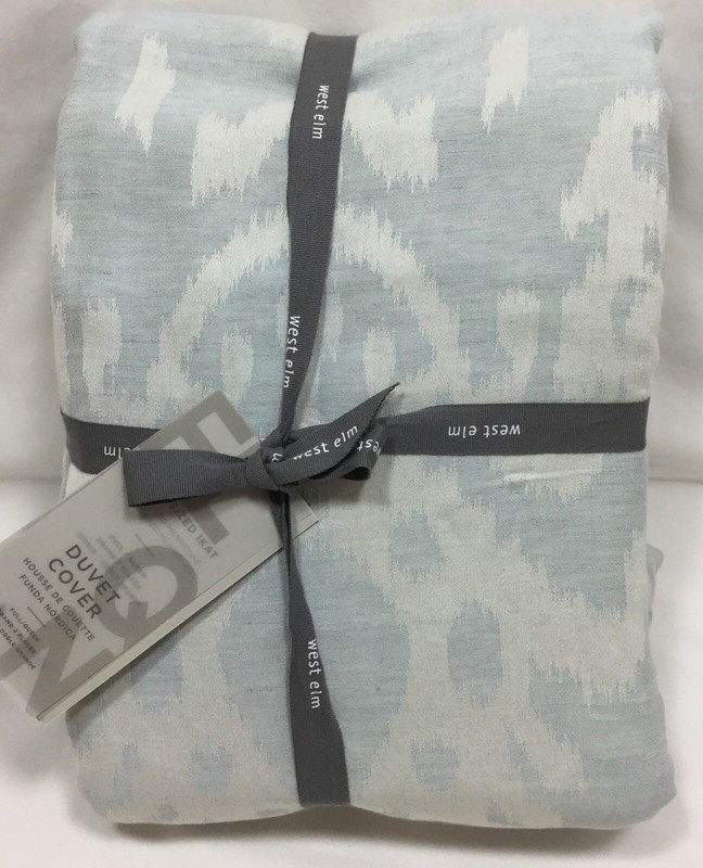 West Elm Dusty Blue Oversized Ikat Full Queen Duvet Cover 2