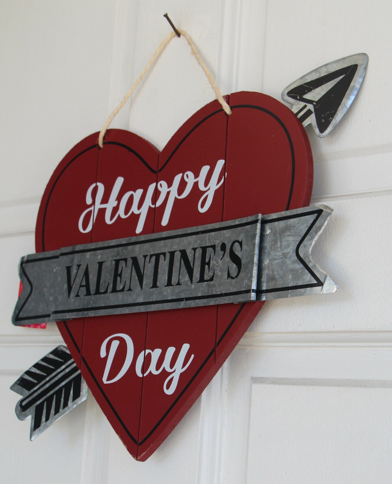 Valentine’s Day Sign, Heart & Arrow Wood Door Décor, Rustic