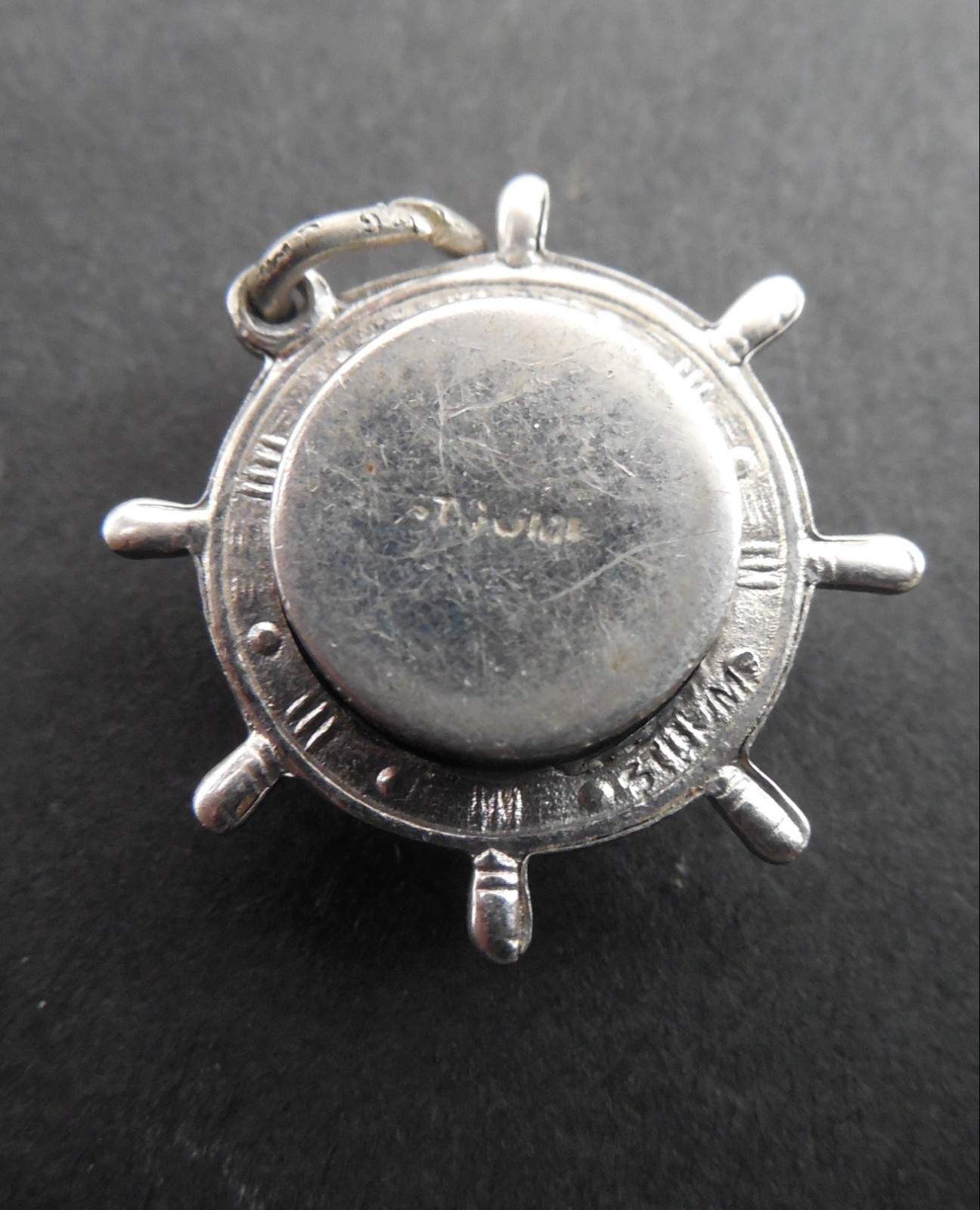 Vintage - Ships Wheel with Clock in Center - 3D Sterling Silver Charm - #1401L