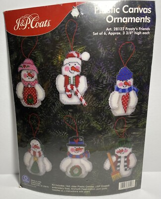 J.& P. Coats Set of 6 Needle Craft Kit Christmas Ornaments 1998 Frosty & Friends