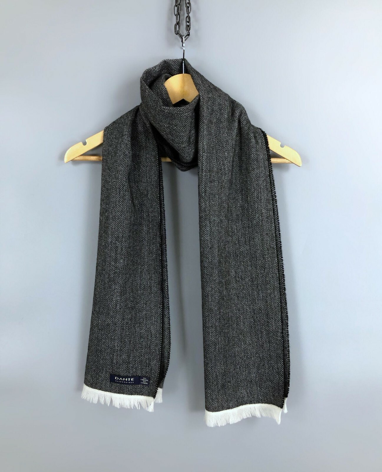 DANTON WOOL CASHMERE MUFFLER グレー DANTE Cashmere Wool Blend Scarf Gray Zig Zag Textured Size
