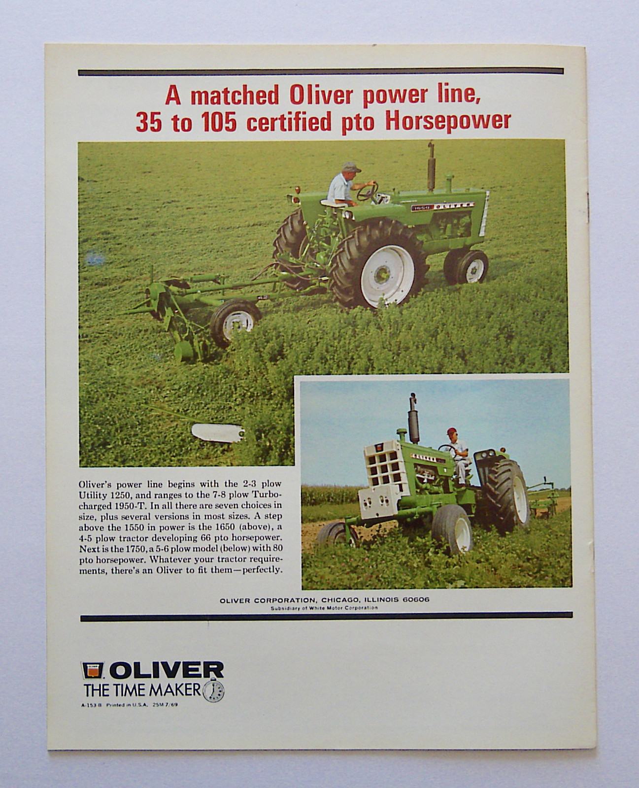 1969 Oliver 1550 Tractor Brochure Row Crop Wheatland Ricefield Row Crop Utility