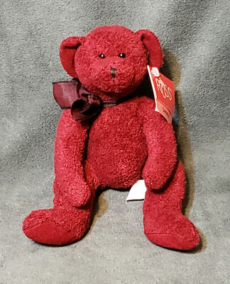 Vintage Russ Luv Pets SONATA Burgundy 7'' Plush Beanie Bear w/ Bow Stuffed Animal