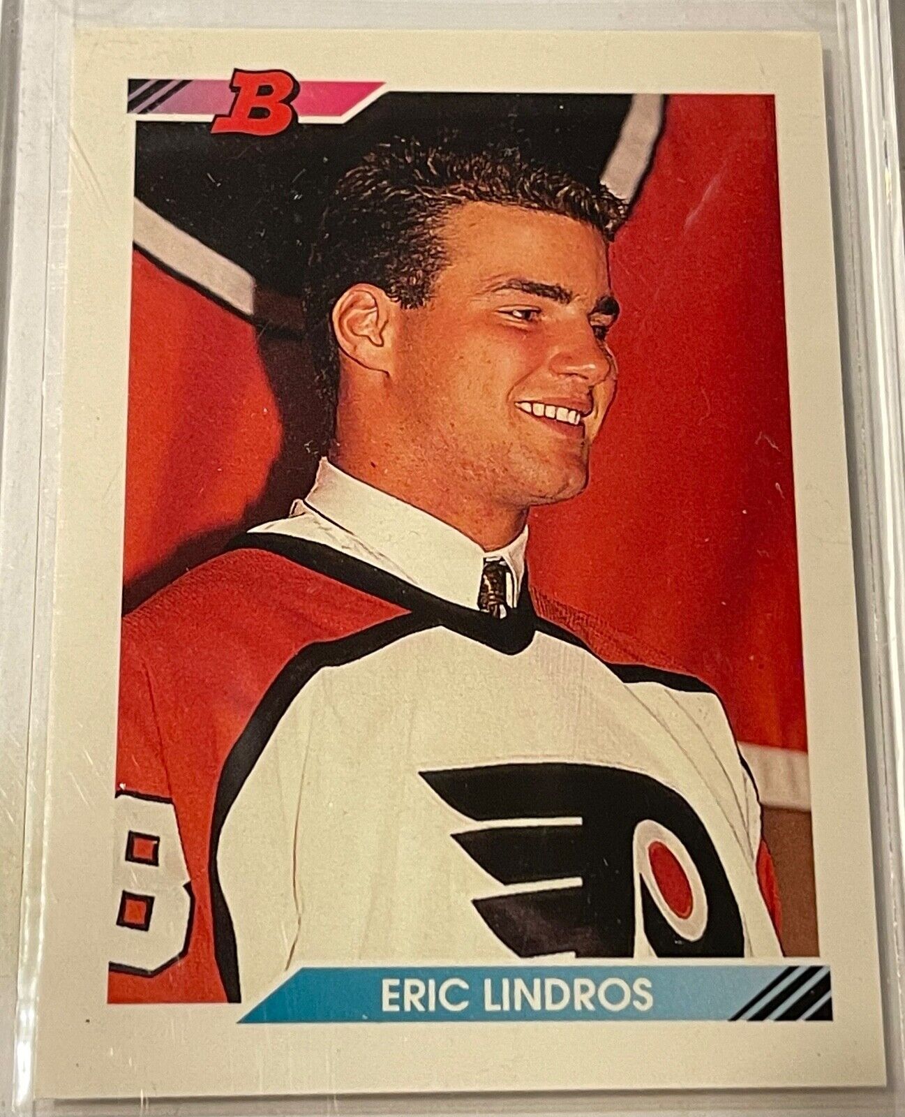 1992-93 Bowman ERIC LINDROS Rookie Card RC Philadelphia Flyers #442, HOF. rookie card picture