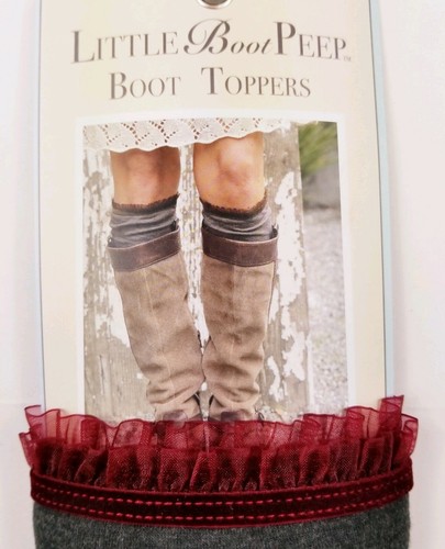 NWT Little Boot Peep Boot Toppers Women's Layering Gray Maroon Lace One Size