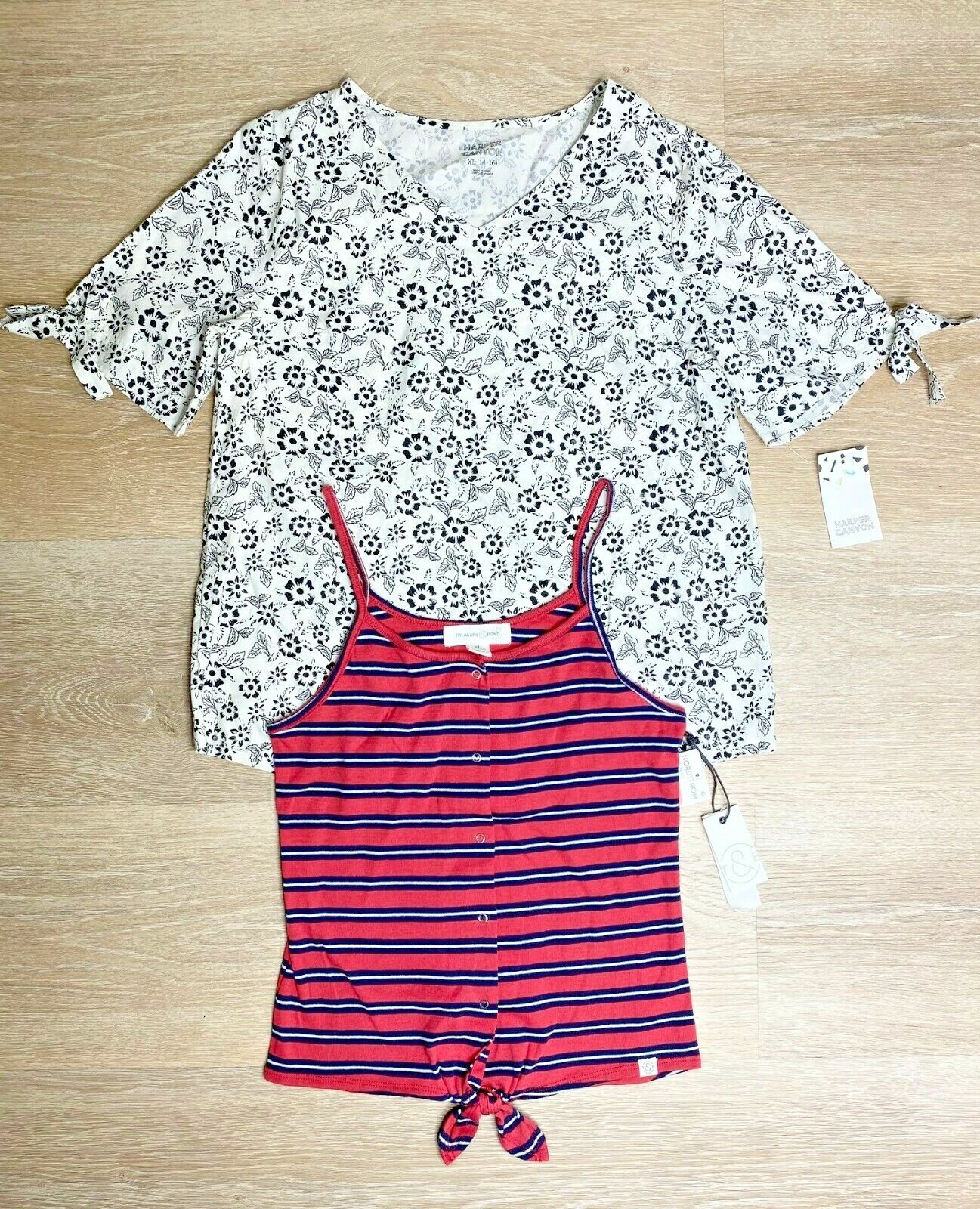 

Топ на бретельках Nordstrom Treasure - Bond Stripe Harper Canyon с цветочным принтом, размер  14/16, 2 шт, Красный