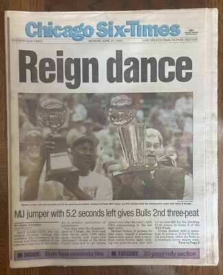 Chicago Sun Times 6/15/98  ''Reign Dance''  Bulls 6th Championship Michael Jordan