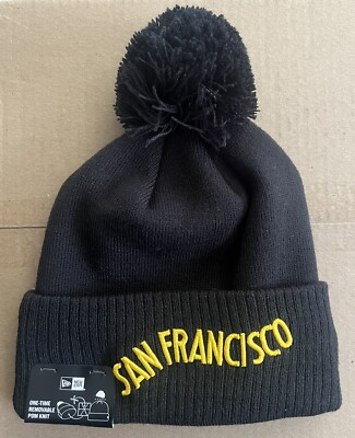 New Era Golden State Warriors 2023-2024 City Edition Adult Black Pom Beanie Hat