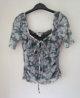 Oasis Green Floral Mesh Tie Front Top  Size XS  G773g