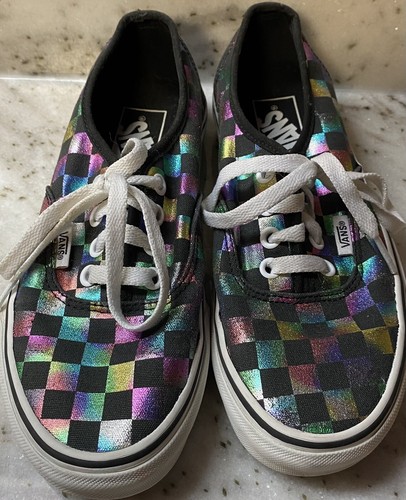 VANS Iridescent CheckerBoard Skateboard Shoes Sneakers Women 6.5 SZ. Men 5  Lace | eBay