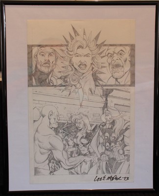 Comic Art Original Art  Signed by Lee Moder 1993 The Mighty Thor and Valkerie