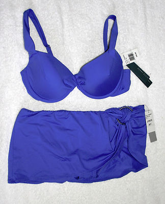 Perry Ellis Blue Underwire Skirted Bikini Sz L/12 