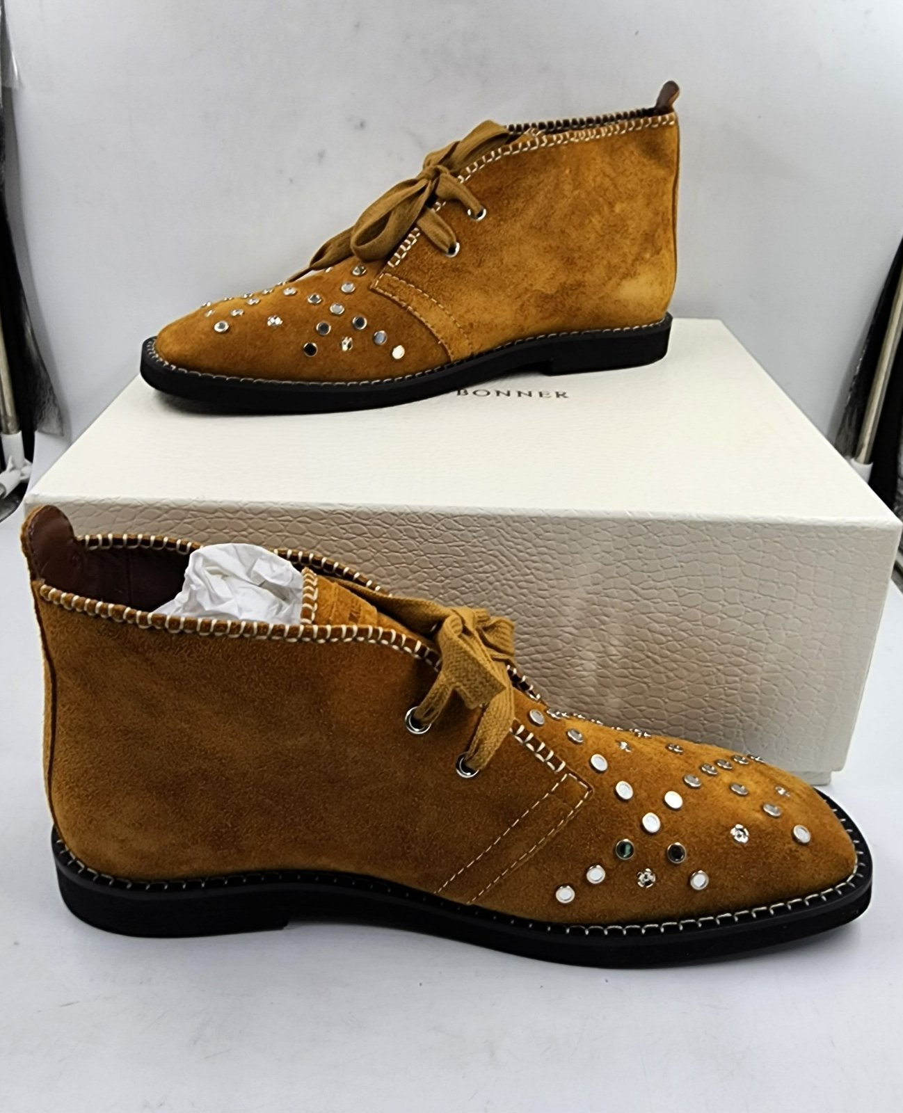 Wales Bonner Studded Desert Boots Men's 43.5/10.5US Tan Whipstitching Lace Up - Picture 3 of 18