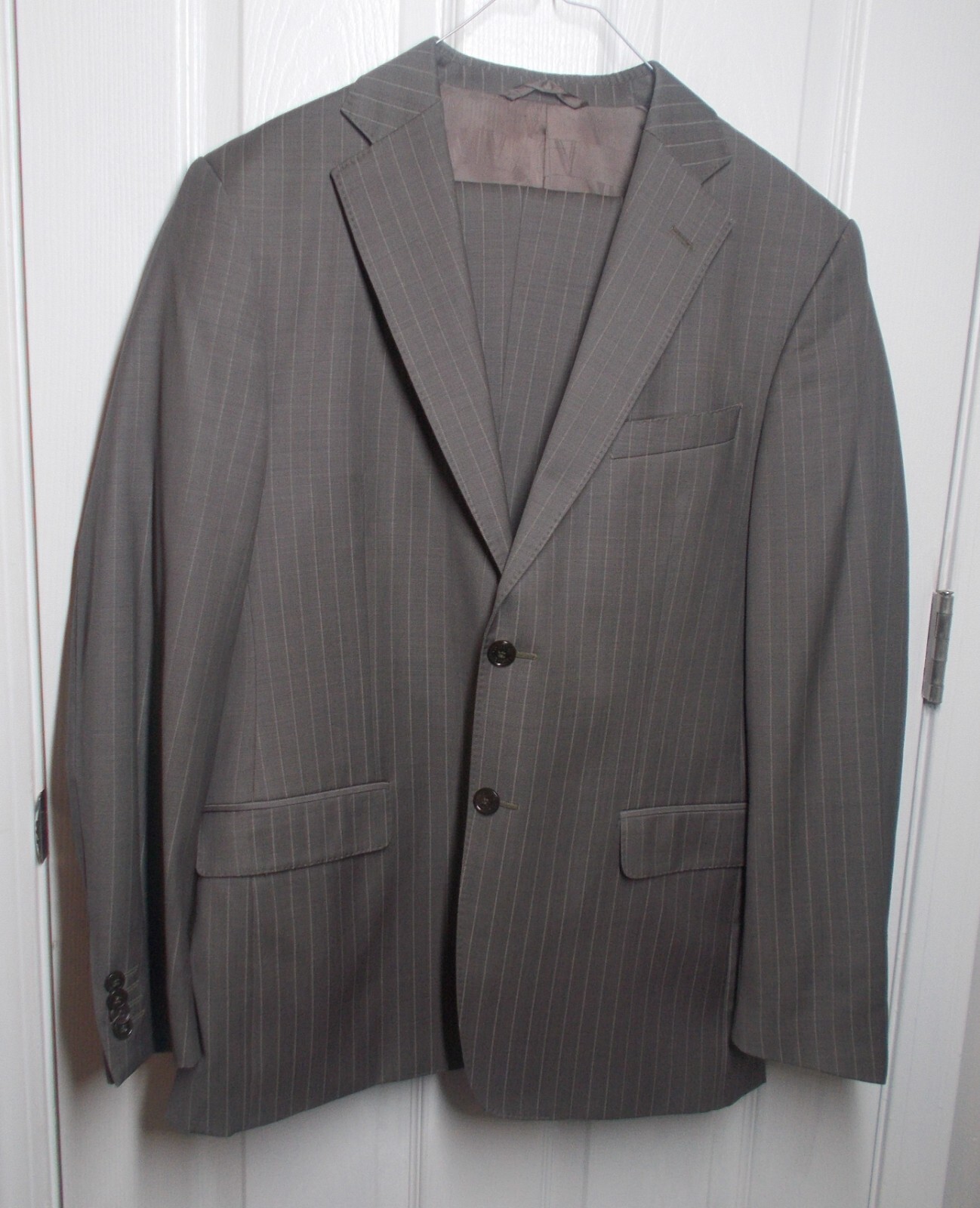 VERSACE Men's earth brown 100% Wool Pinstripe Flat Front Suit Size 42 W34